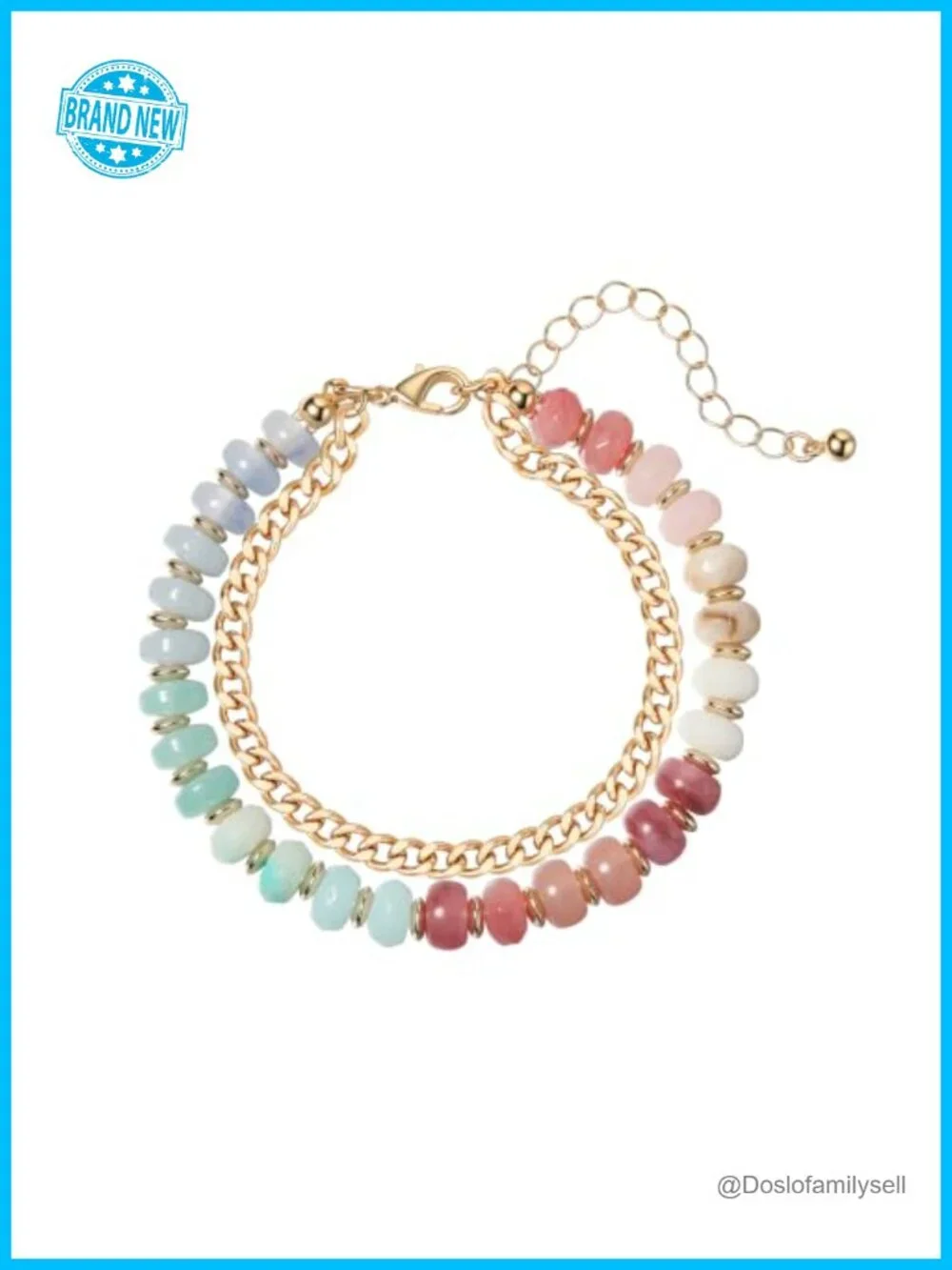 Acrylic Beaded Bracelet with Gold Chain, Lobster Clasp, Extender